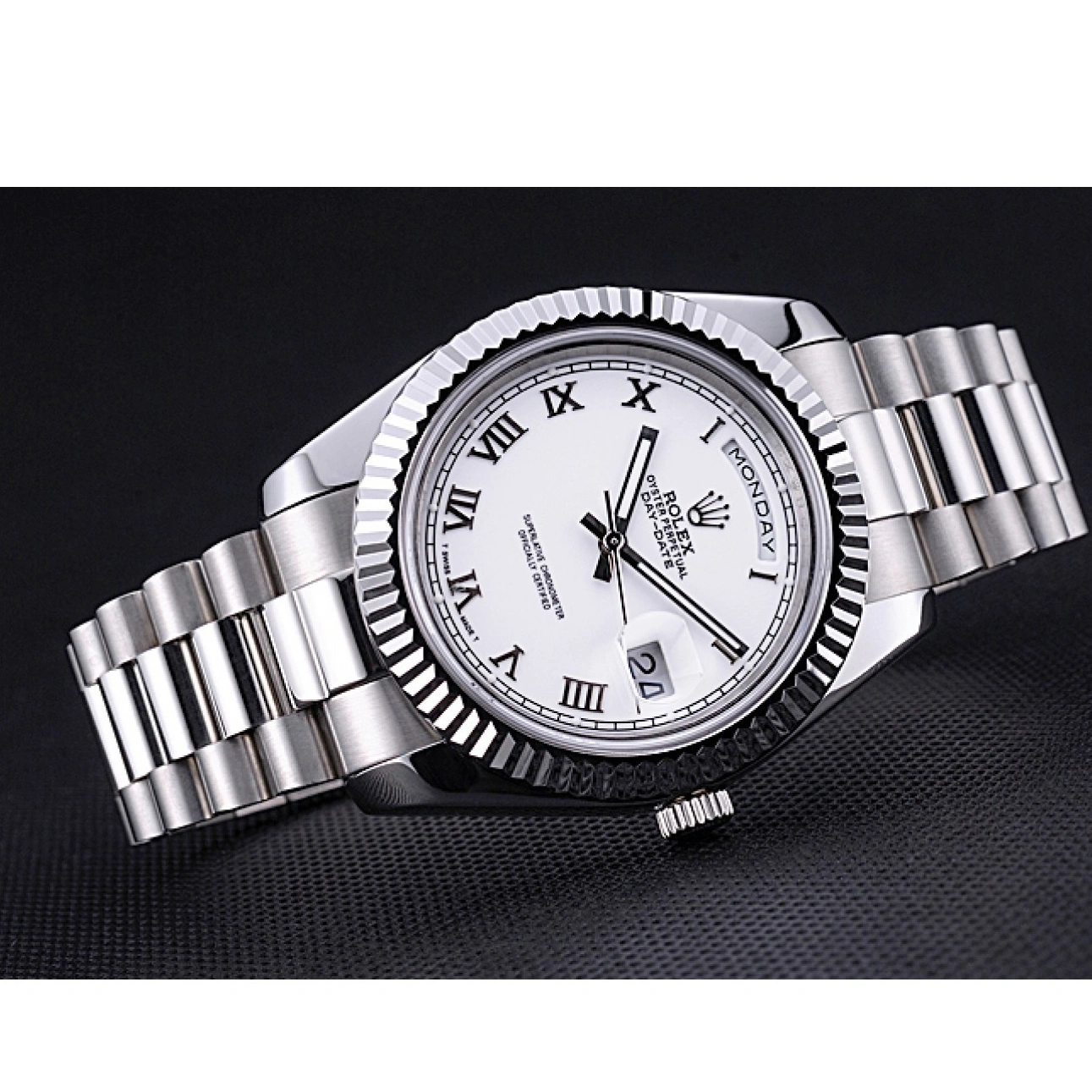 RepTime Watches 0430 Rolex Day-Date White Dial Stainless Steel Bracelet 622547